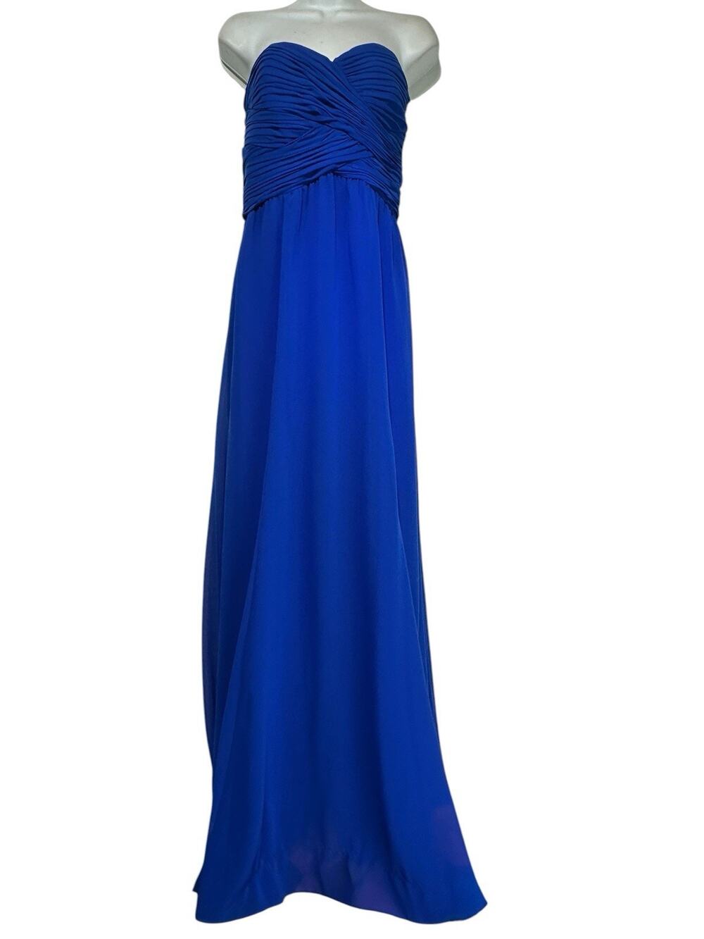 Ralph Lauren Evening Blue Long Dress Maxi Chiffon Strapless Flared Gown Size 10